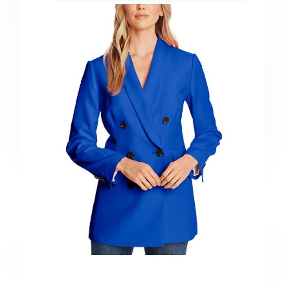 NWT CECE WOMEN’S BLUE LONG SLEEVE DOUBLE BREASTED TWILL BLAZER  JACKET - Picture 2 of 9